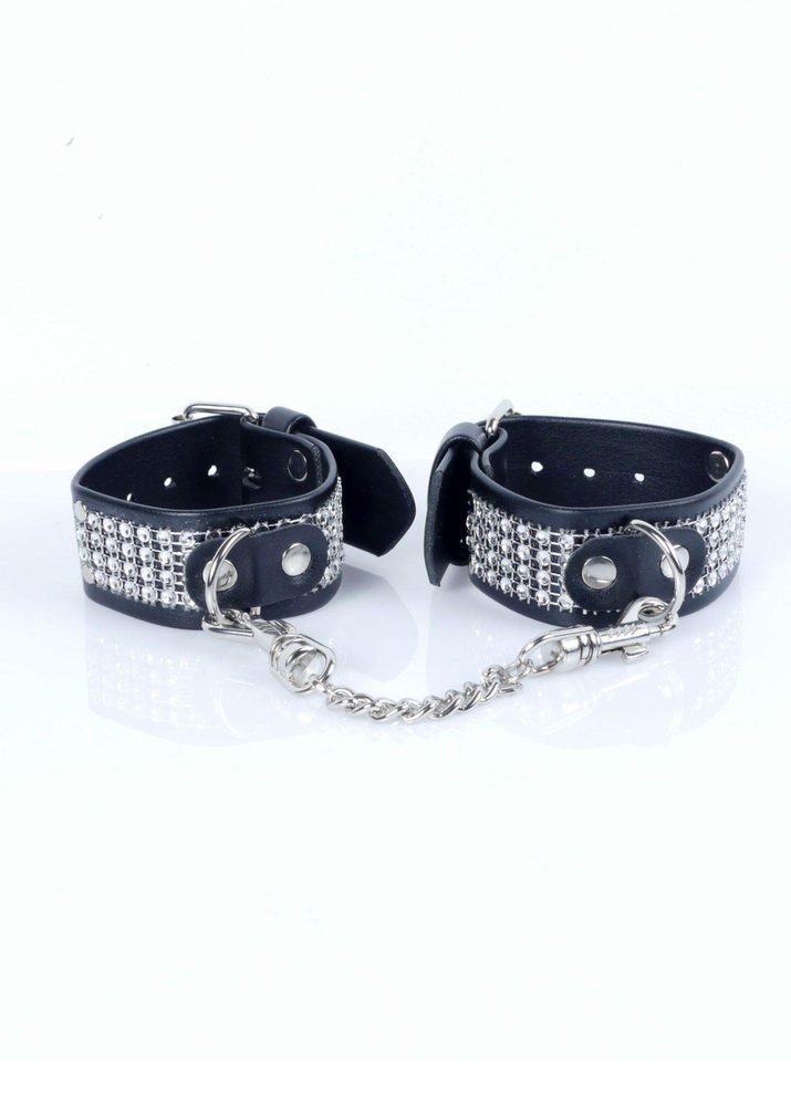 Kajdanki z kryształkami Fetish B Series srebrne 3 cm regulowane