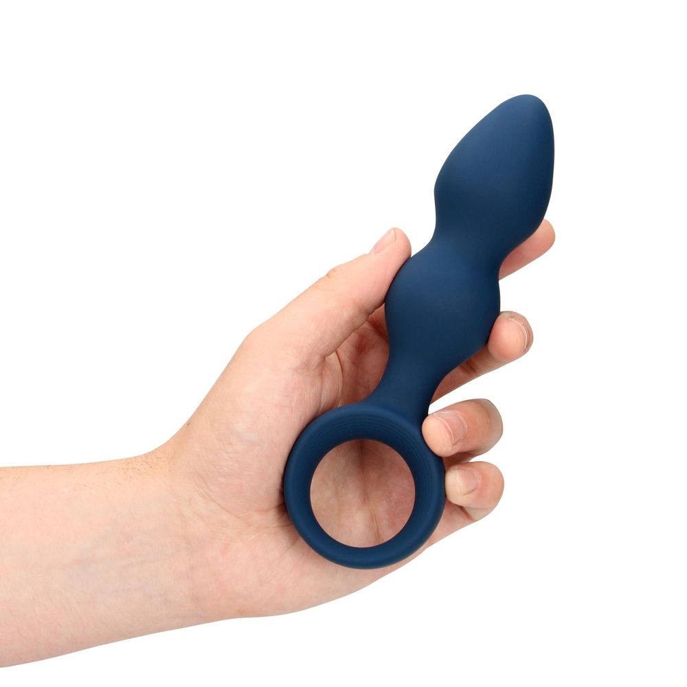 Korek analny silikonowy Loveline łezkowaty duży niebieski 12 cm