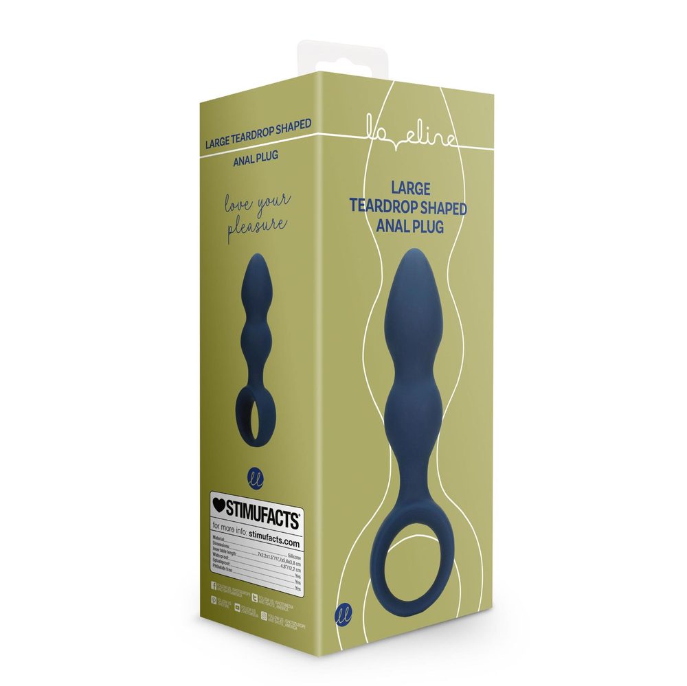 Korek analny silikonowy Loveline łezkowaty duży niebieski 12 cm