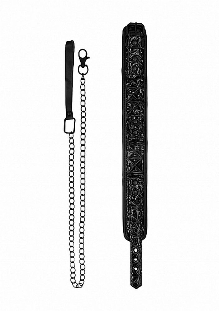 Obroża z smyczą luksusowa Ouch! czarna regulowana