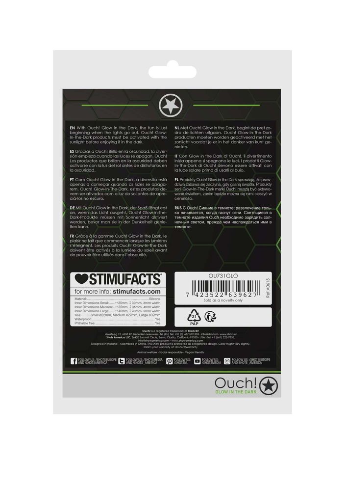 Zestaw 3 pierścieni Ouch! silikonowy świecący w ciemności zielony