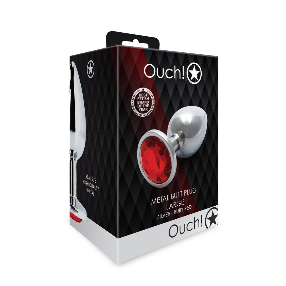 Duży aluminiowy korek analny z klejnotem Ouch! 8 cm