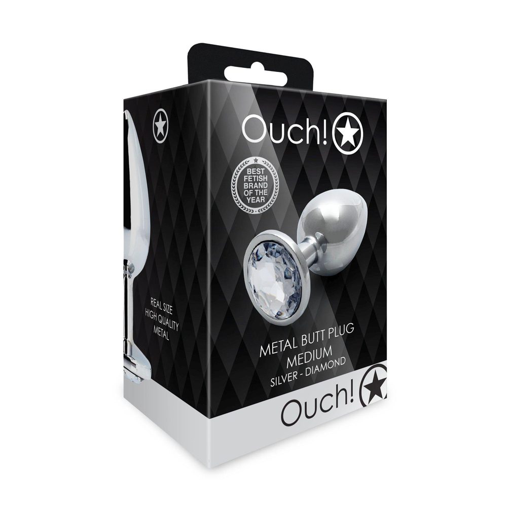 Średni aluminiowy korek analny z klejnotem Ouch! 7 cm