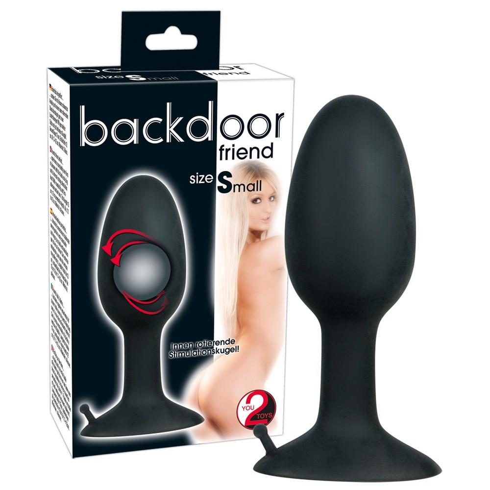 Korek analny z obracającą się kulą silikonowy Backdoor Friend czarny 8 cm
