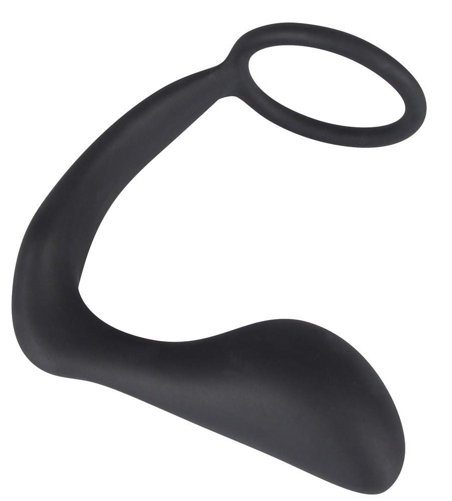 Pierścień erekcyjny z korkiem analnym Black Velvets czarny 10 cm
