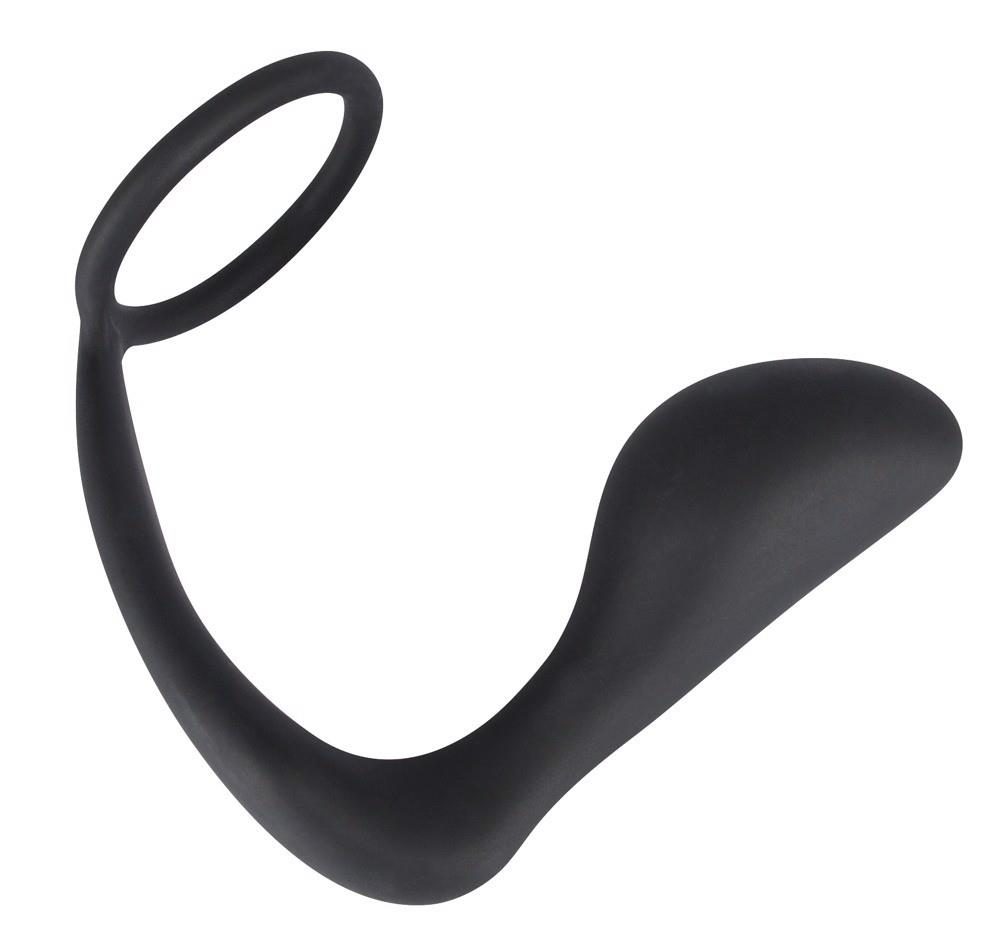 Pierścień erekcyjny z korkiem analnym Black Velvets czarny 10 cm