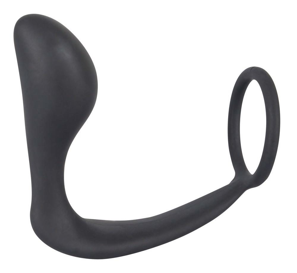 Pierścień erekcyjny z korkiem analnym Black Velvets czarny 10 cm