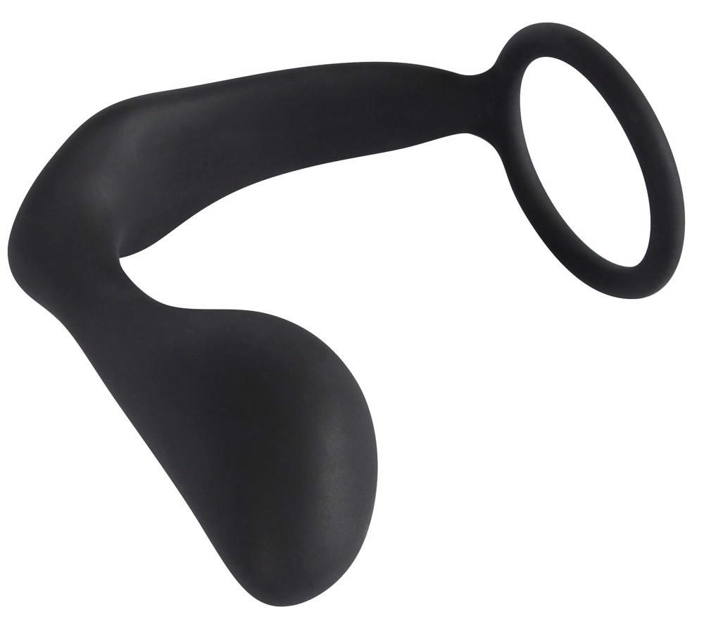 Pierścień erekcyjny z korkiem analnym Black Velvets czarny 10 cm