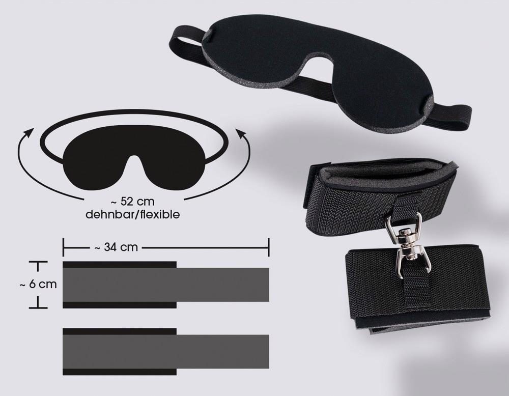 Kajdanki wyściełane z opaską na oczy Bad Kitty 34 cm