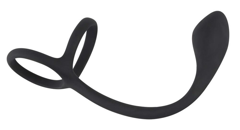 Pierścień na penisa i jądra z korkiem analnym Black Velvets 16 cm