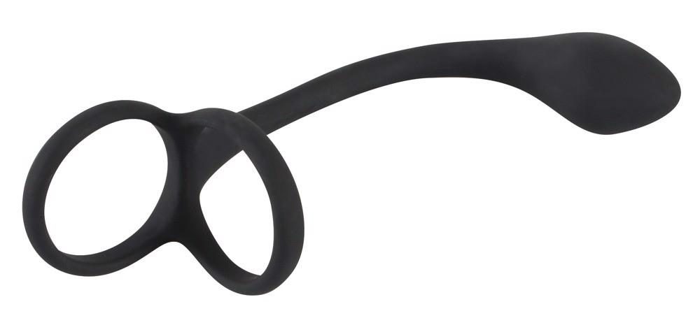 Pierścień na penisa i jądra z korkiem analnym Black Velvets 16 cm