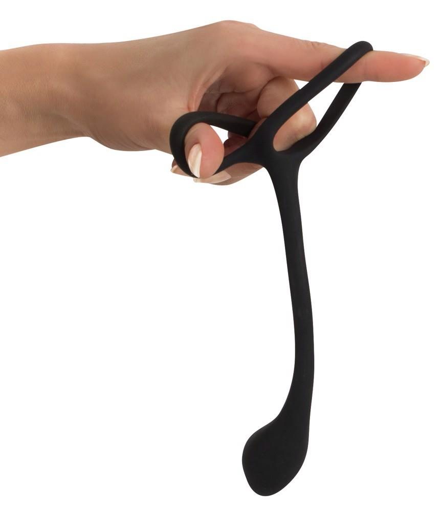 Pierścień na penisa i jądra z korkiem analnym Black Velvets 16 cm