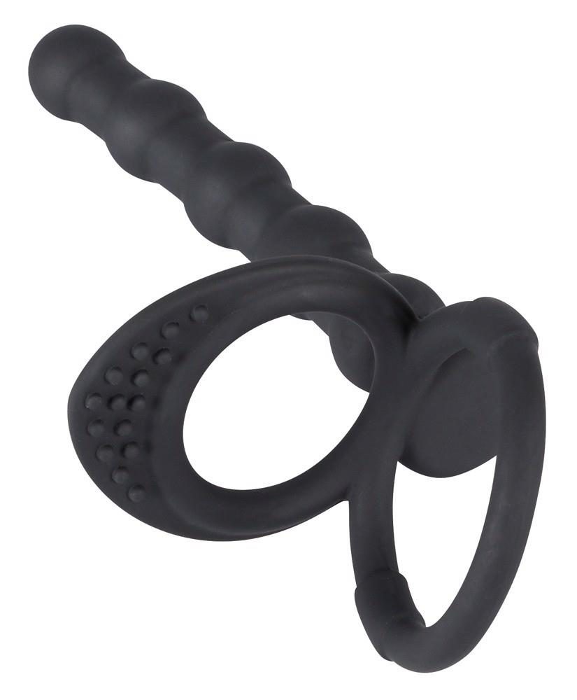 Pierścień na penisa i jądra z dildo analnym Black Velvets silikonowy