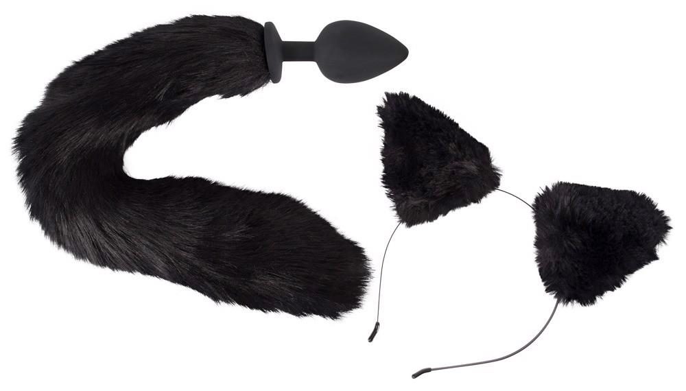 Korek analny z ogonem i uszami kota Bad Kitty czarny 9 cm