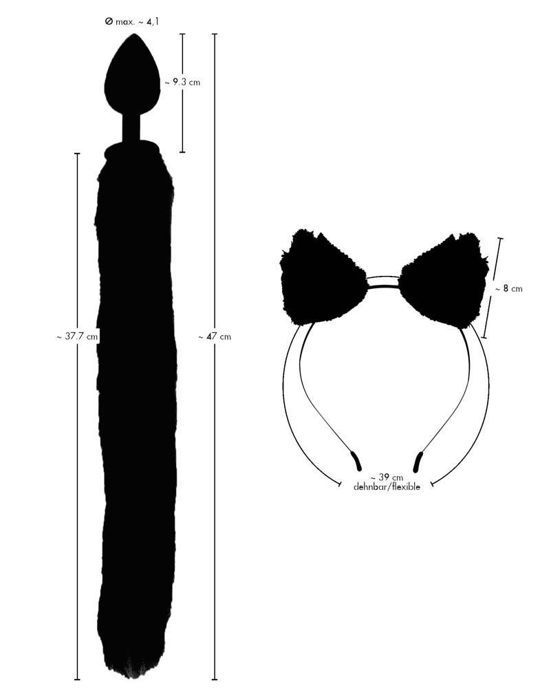 Korek analny z ogonem i uszami kota Bad Kitty czarny 9 cm