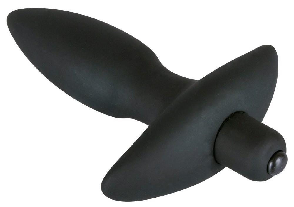 Wibrujący korek analny Black Velvets czarny silikonowy mały 13 cm