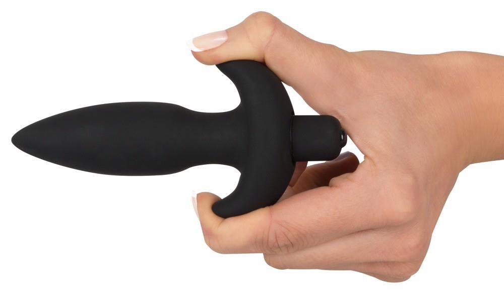 Wibrujący korek analny Black Velvets czarny silikonowy mały 13 cm