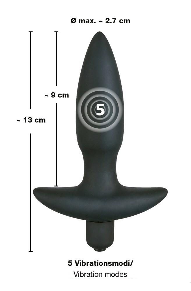 Wibrujący korek analny Black Velvets czarny silikonowy mały 13 cm