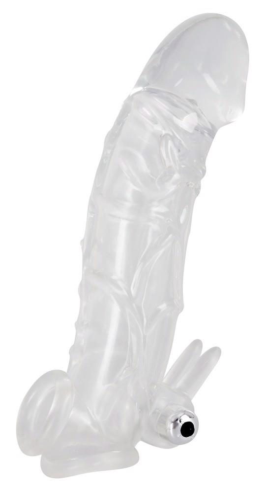 Przezroczysta przedłużka na penisa Crystal z wibracją 23 cm