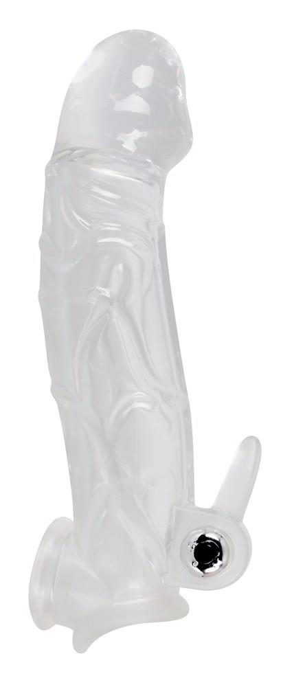 Przezroczysta przedłużka na penisa Crystal z wibracją 23 cm