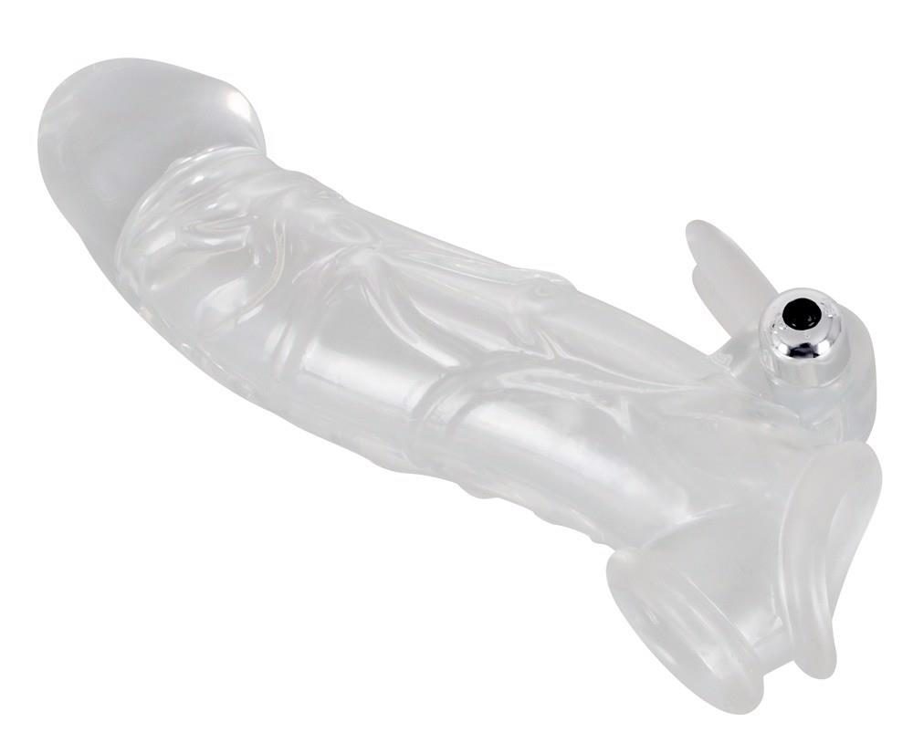 Przezroczysta przedłużka na penisa Crystal z wibracją 23 cm