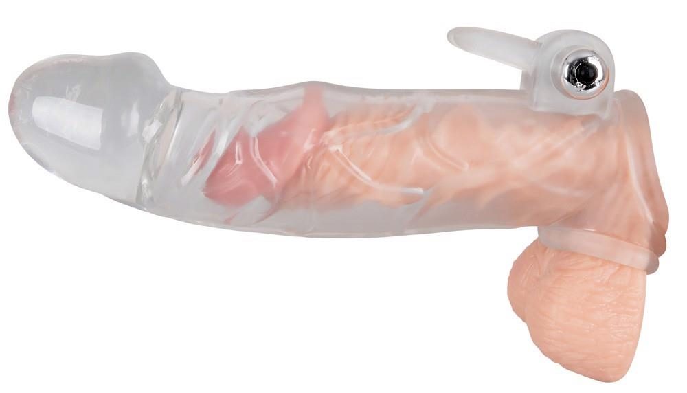 Przezroczysta przedłużka na penisa Crystal z wibracją 23 cm