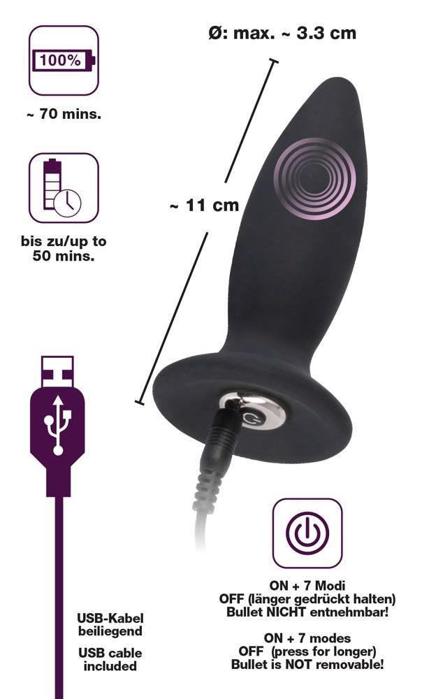Korek analny wibrujący Black Velvets silikonowy USB 11 cm