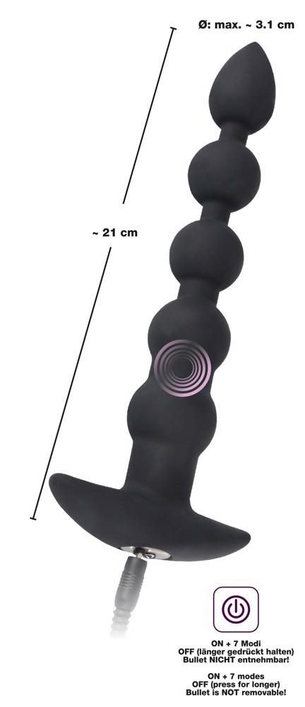 Łańcuch kulkowy analny wibrujący Black Velvets silikon USB 21 cm
