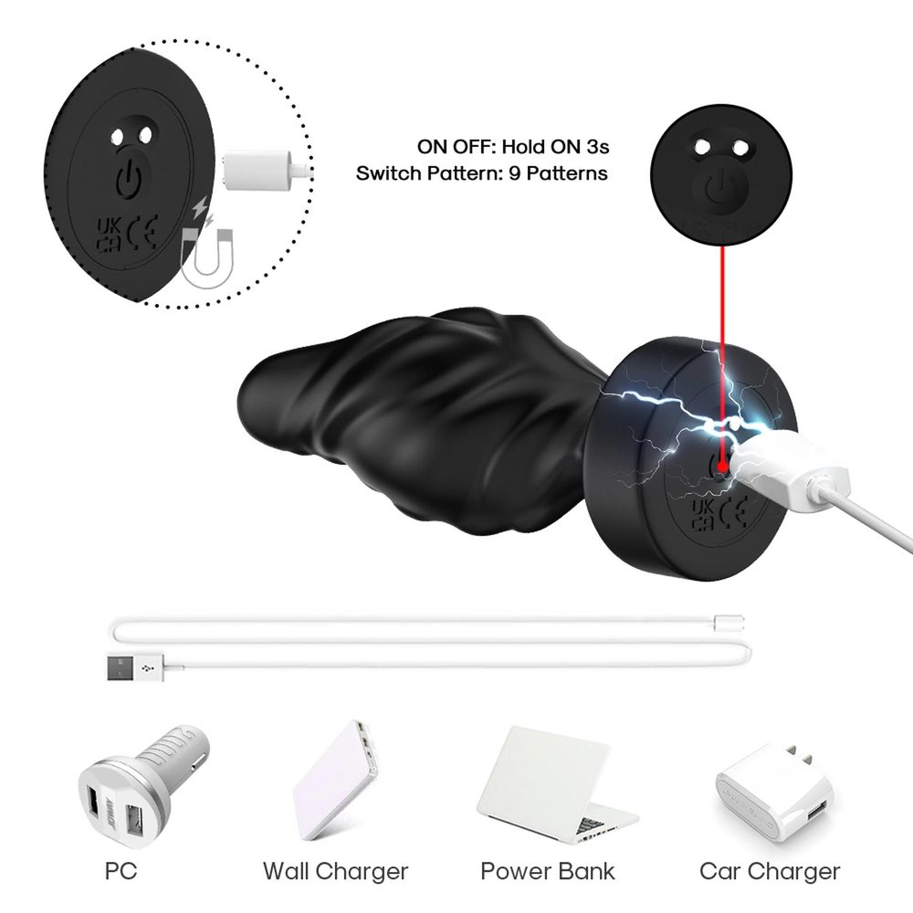 Wibrujący korek analny Limonster czarny 9 trybów USB wodoodporny