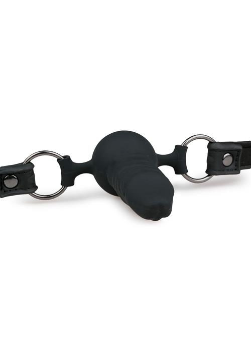 Knebel piłkowy z silikonowym penisem EasyToys czarny 9.5 cm