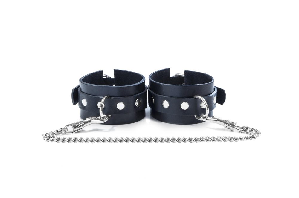 Kajdanki męskie Whips Collection skórzane 4 cm 25 cm łańcuch