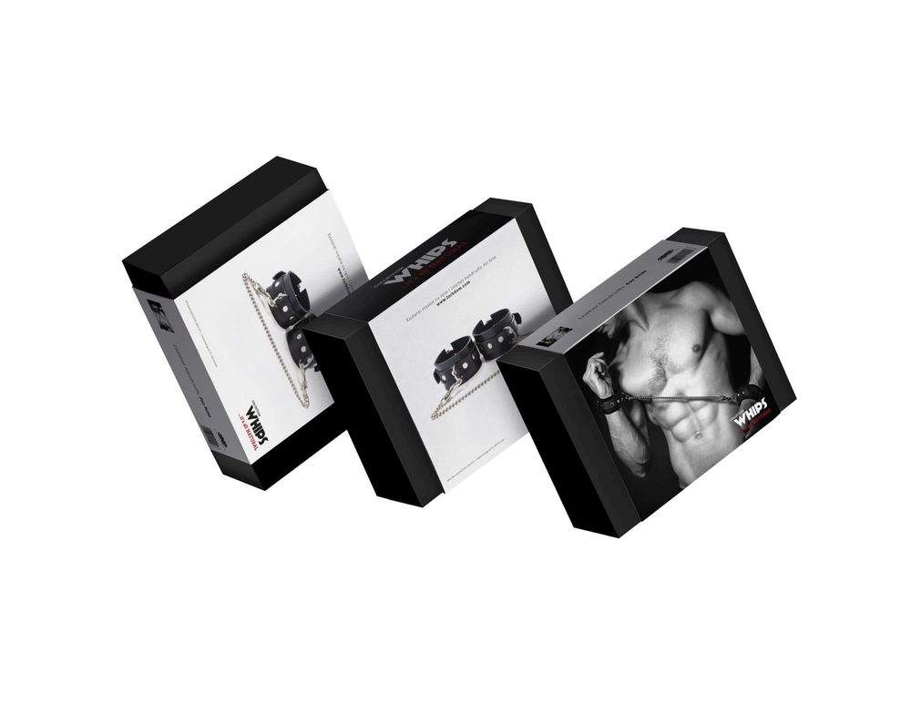 Kajdanki męskie Whips Collection skórzane 4 cm 25 cm łańcuch