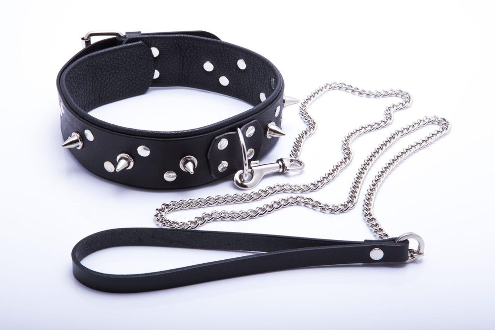 Obroża męska z ćwiekami i smyczą Whips Collection 120 cm