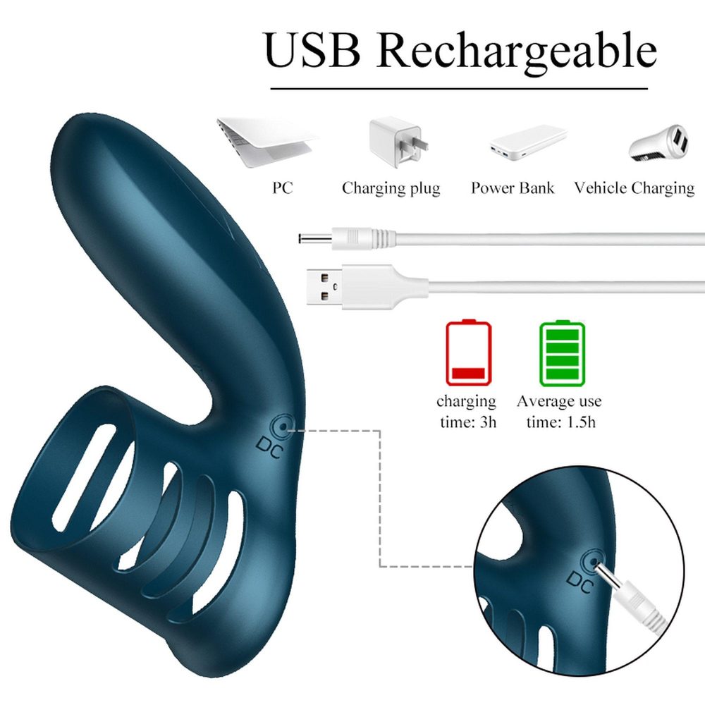 Pierścień wibracyjny silikonowy B Series Fox niebieski USB 7 trybów