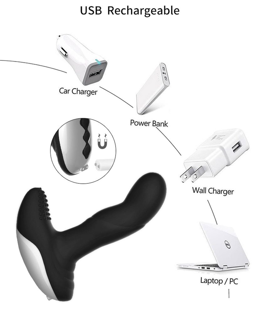 Masażer prostaty silikonowy z pilotem USB grzewczy 13.5 cm czarny