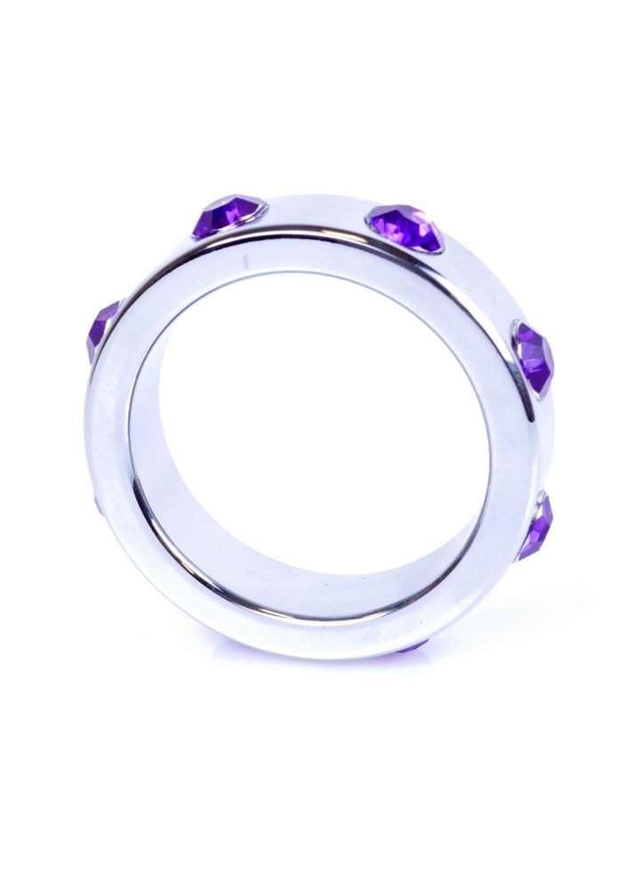 Pierścień erekcyjny metalowy z fioletowymi diamencikami HeavyFun duży