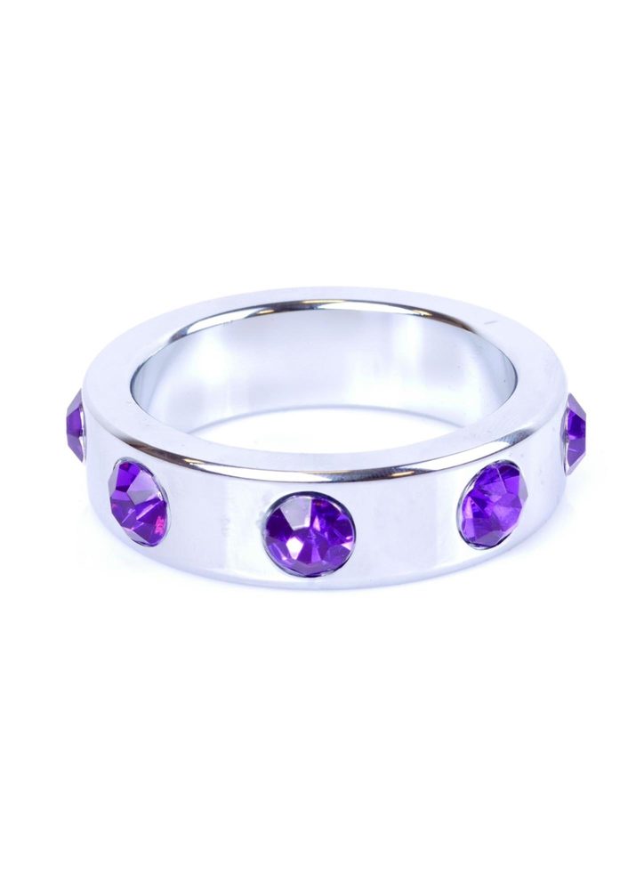 Pierścień erekcyjny metalowy z fioletowymi diamencikami HeavyFun duży