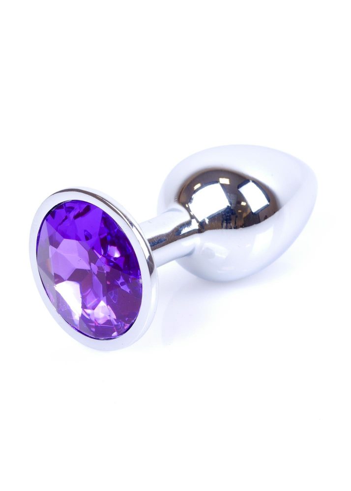 Korek analny ze stali nierdzewnej z fioletowym diamencikiem HeavyFun 7 cm