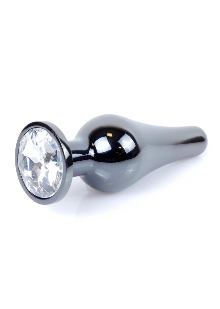 Korek analny biżuteryjny ciemnosrebrny z diamencikiem HeavyFun 9.5 cm