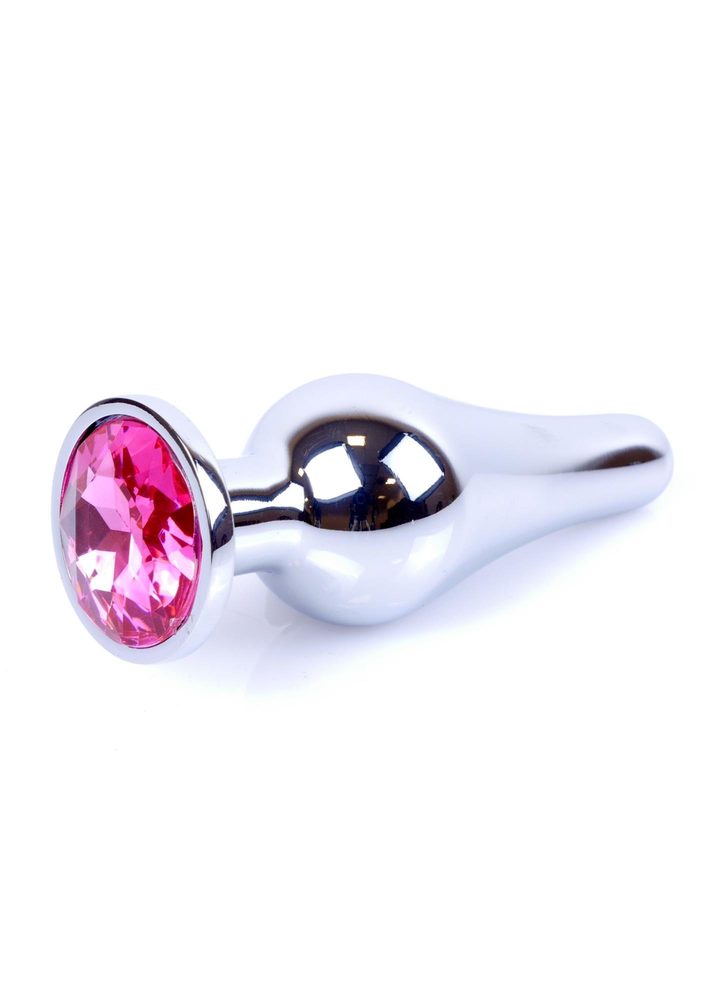 Biżuteria analna HeavyFun srebrna z różowym diamencikiem 9,5 cm