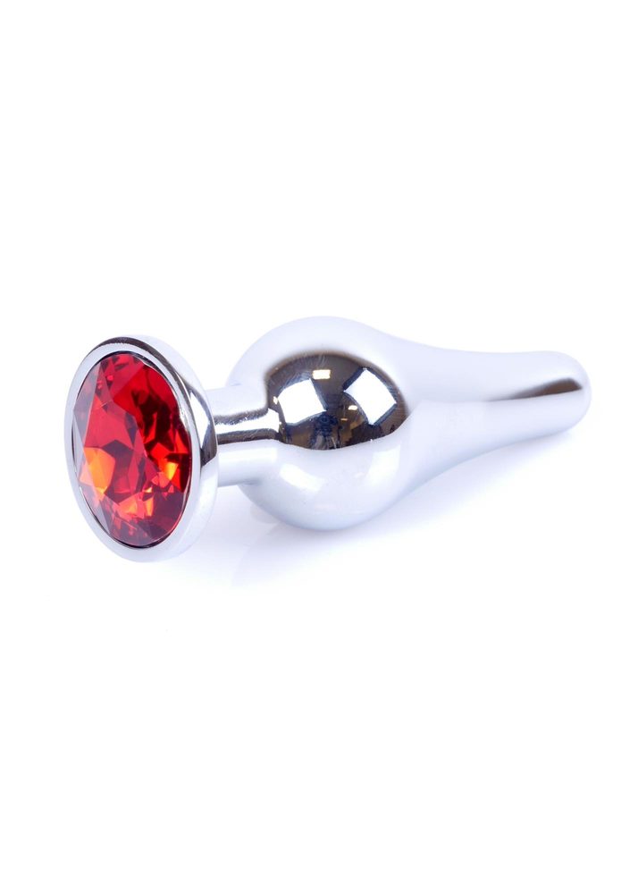 Srebrny nierdzewny korek analny z czerwonym diamencikiem 9,5 cm