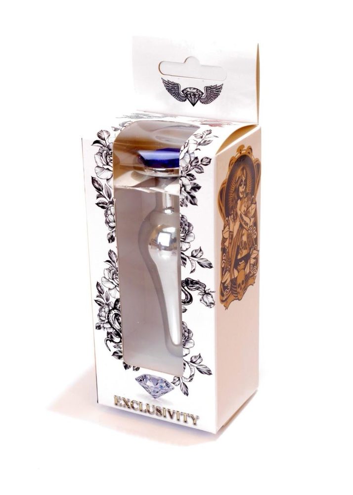 Biżuteria analna srebrna z diamentem ciemnieniebieska HeavyFun 9.5 cm