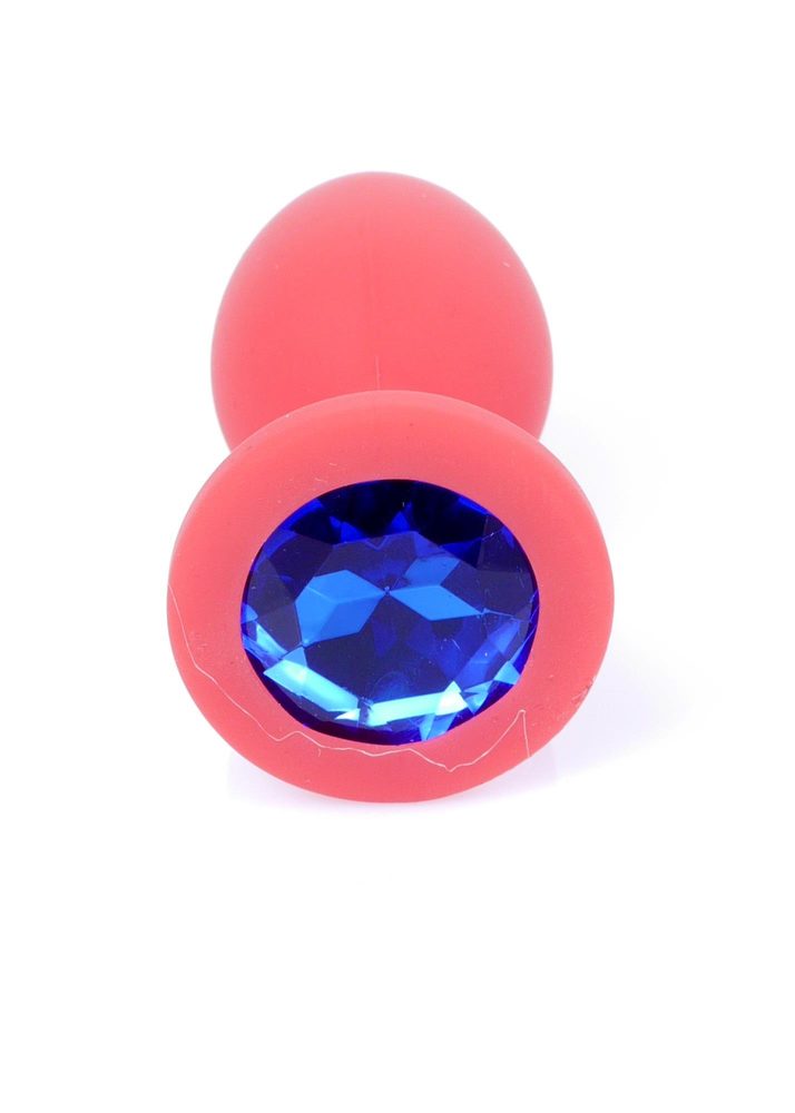 Biżuteria analna silikonowa czerwona z niebieskim diamentem HeavyFun 7 cm