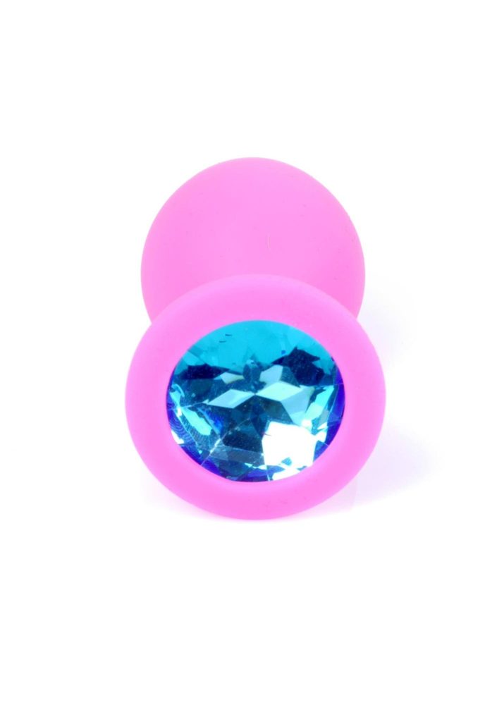 Silikonowy korek analny różowy HeavyFun z błękitnym diamentem 8 cm