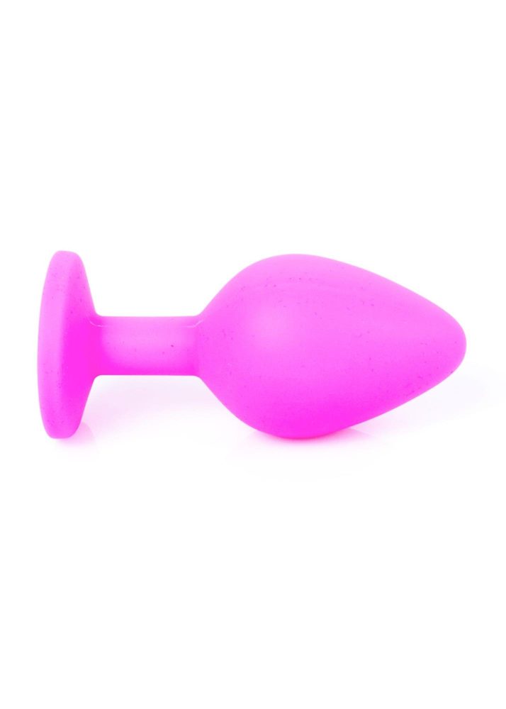 Silikonowy korek analny różowy HeavyFun z błękitnym diamentem 8 cm