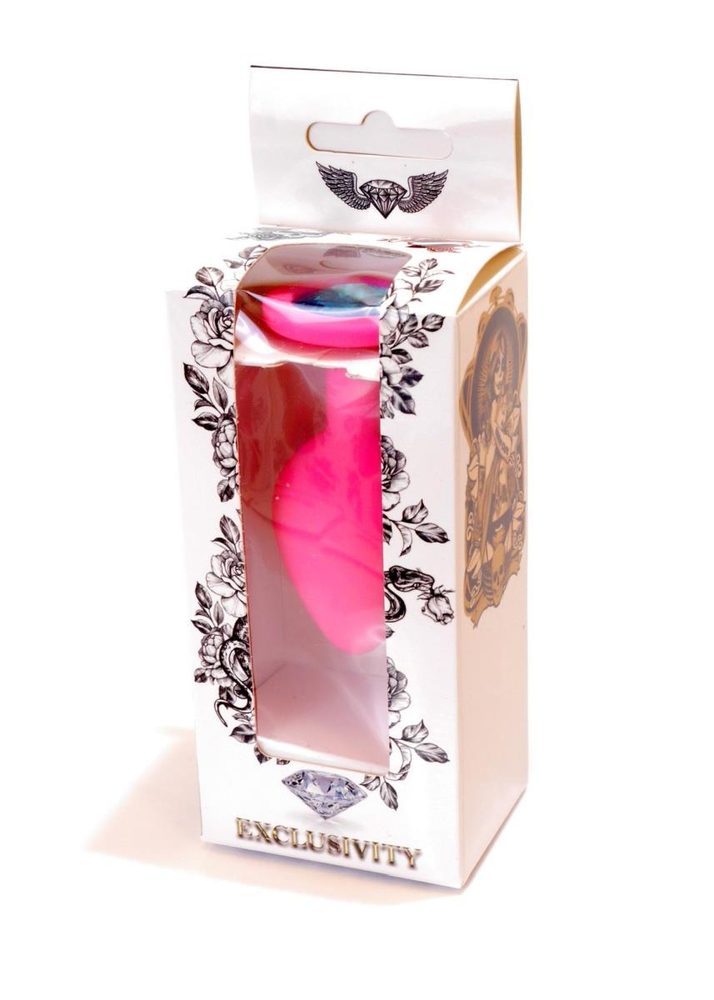 Silikonowy korek analny różowy HeavyFun z błękitnym diamentem 8 cm