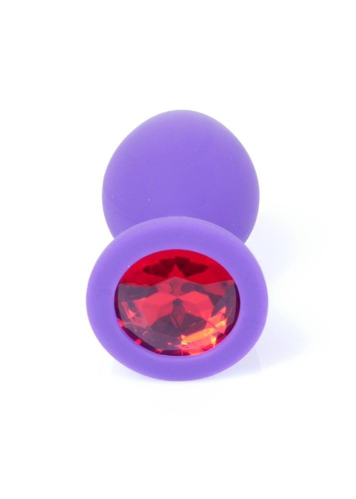 Korek analny silikonowy fioletowy z czerwonym diamentem HeavyFun 8 cm