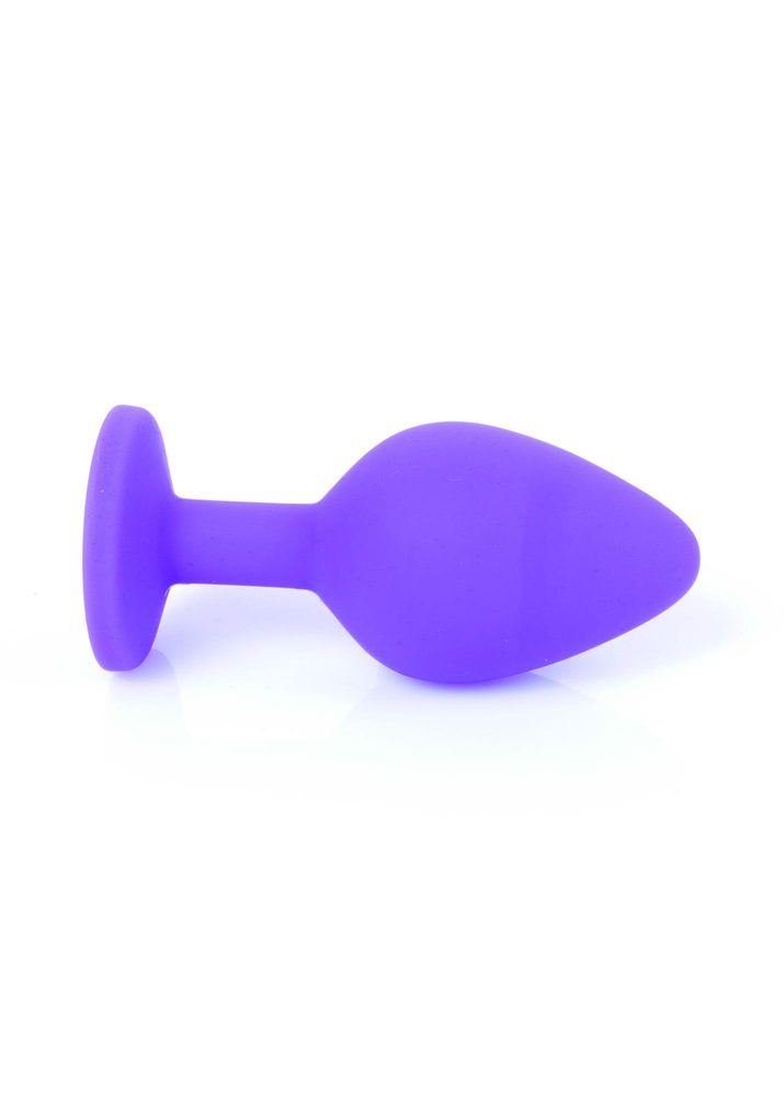 Korek analny silikonowy fioletowy z czerwonym diamentem HeavyFun 8 cm