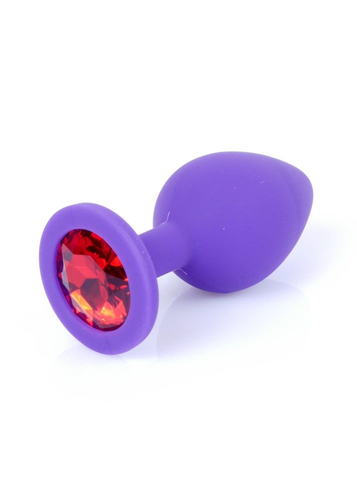 Korek analny silikonowy fioletowy z czerwonym diamentem HeavyFun 8 cm