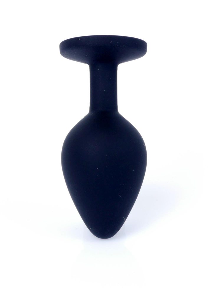 Korek analny silikonowy HeavyFun czarny z różowym diamentem 8 cm